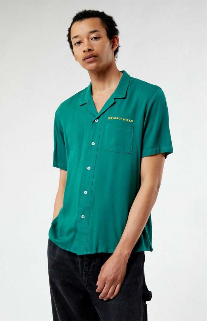 Camisas PacSun Beverly Hills Embroidered Camp Hombre Verde | YOUEC9172