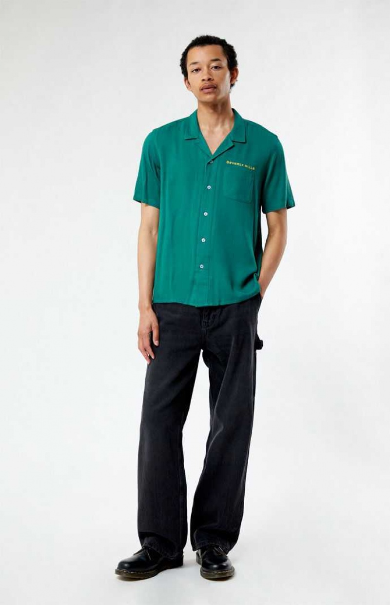 Camisas PacSun Beverly Hills Embroidered Camp Hombre Verde | YOUEC9172