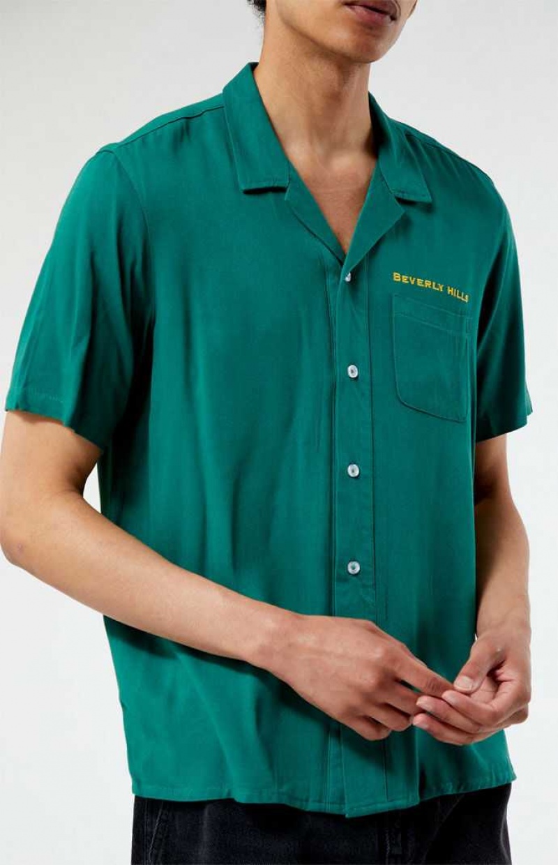 Camisas PacSun Beverly Hills Embroidered Camp Hombre Verde | YOUEC9172