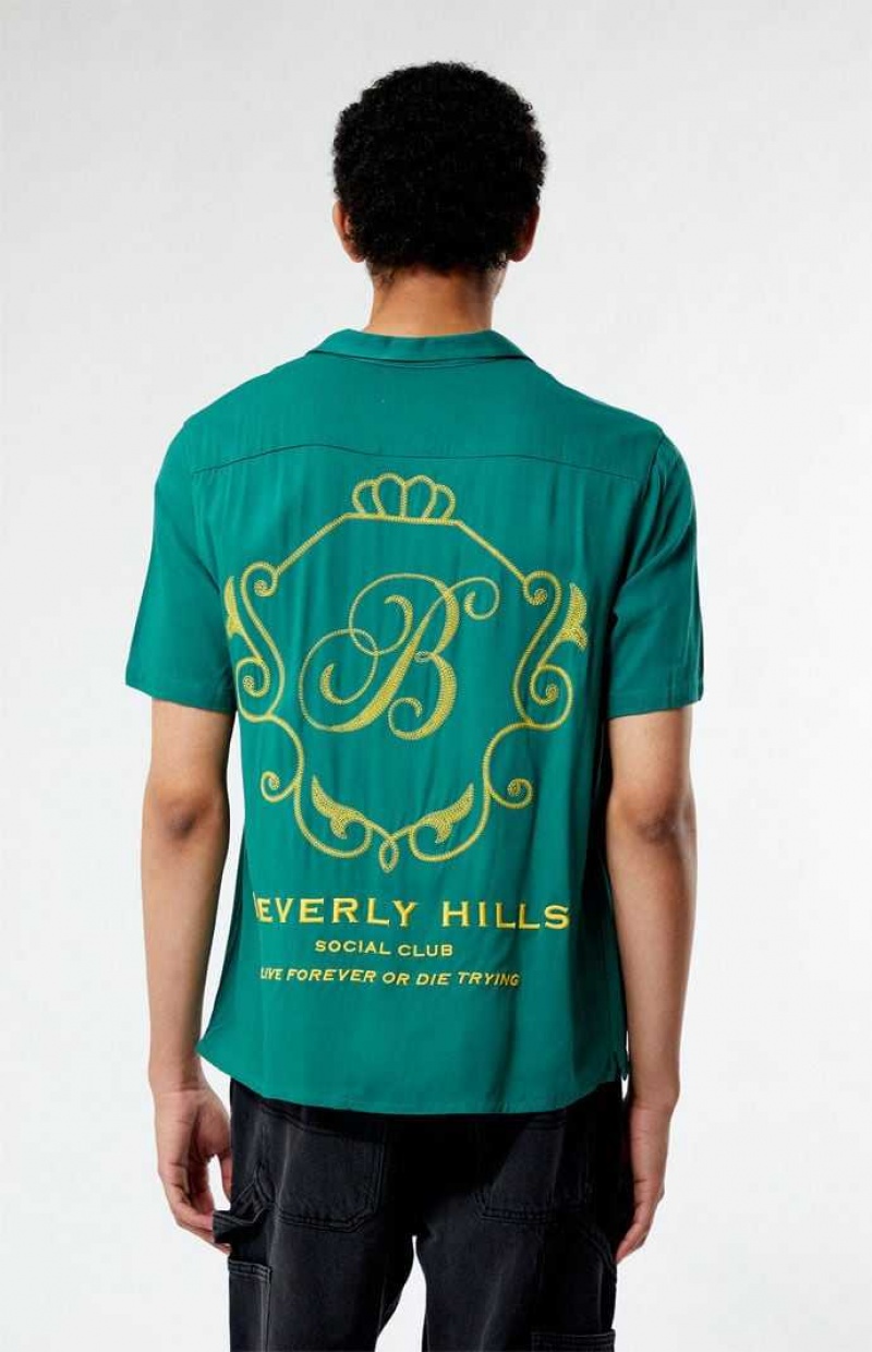 Camisas PacSun Beverly Hills Embroidered Camp Hombre Verde | YOUEC9172