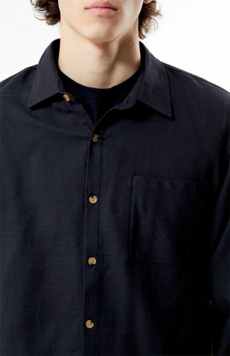 Camisas PacSun Black Cropped Classic Long Sleeve Hombre Negras | YNCSO0814