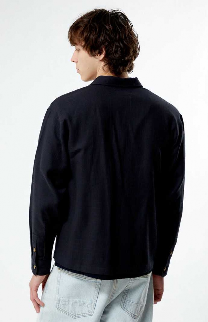 Camisas PacSun Black Cropped Classic Long Sleeve Hombre Negras | YNCSO0814