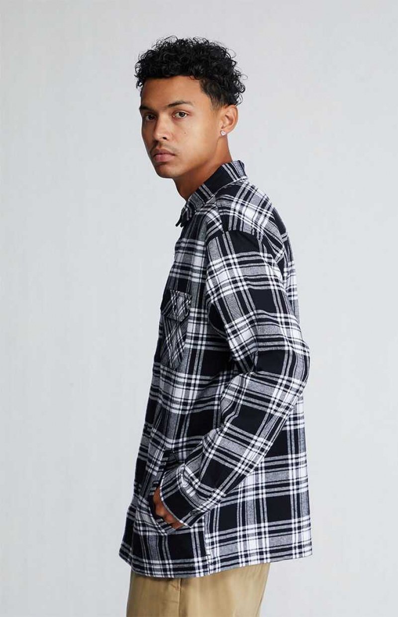 Camisas PacSun Black & White Plaid Heavyweight Flannel Hombre Negras Blancas | WDLSR2150