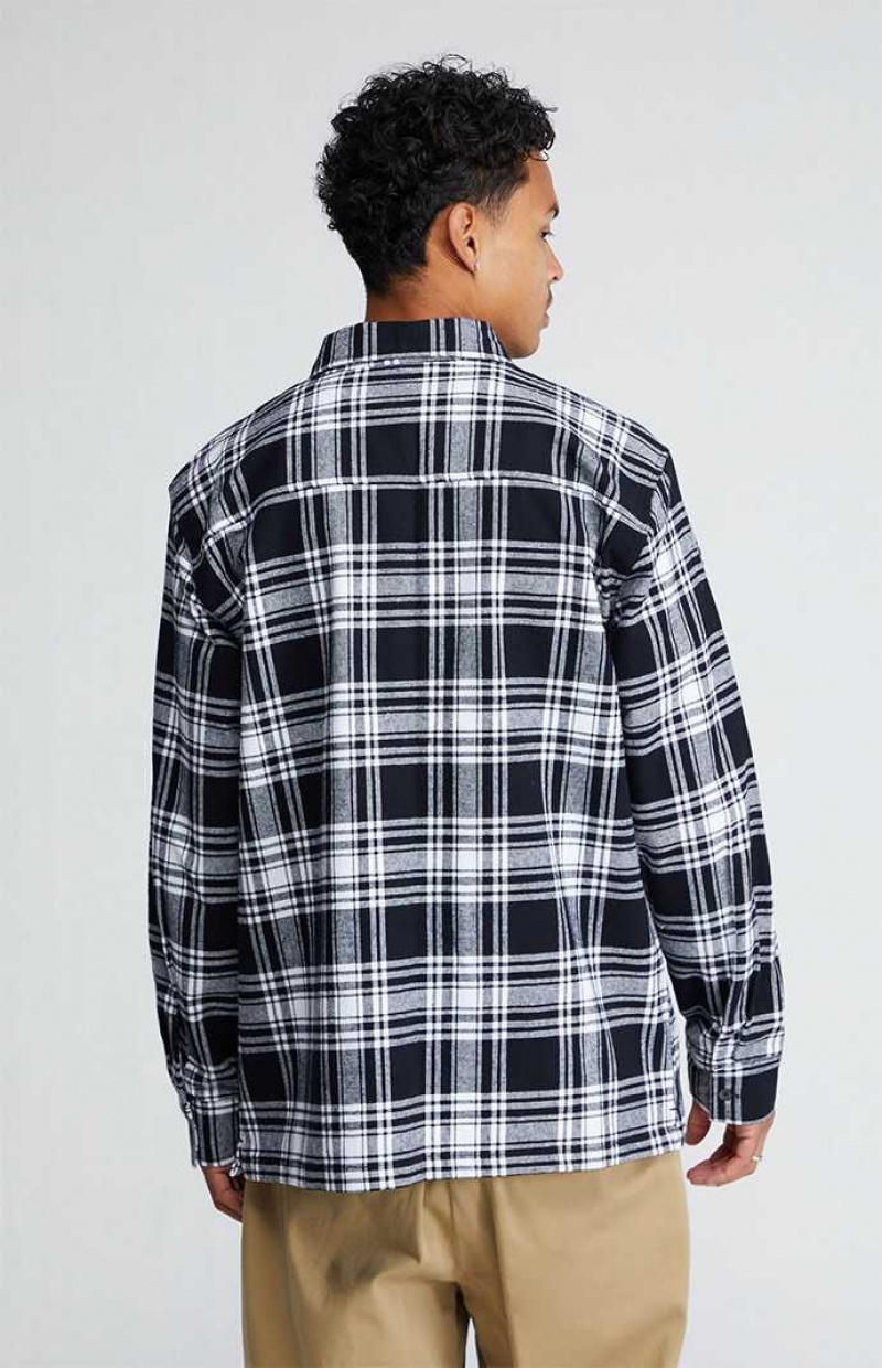 Camisas PacSun Black & White Plaid Heavyweight Flannel Hombre Negras Blancas | WDLSR2150