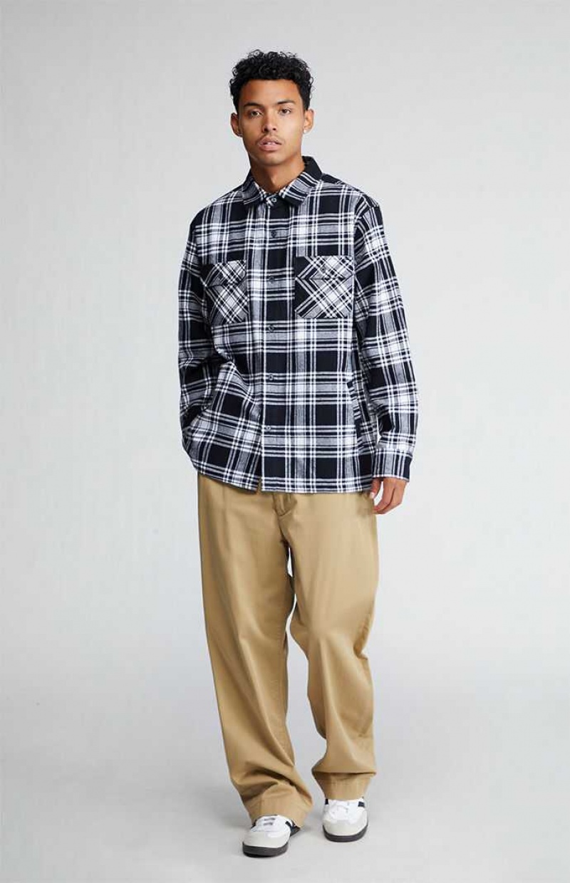 Camisas PacSun Black & White Plaid Heavyweight Flannel Hombre Negras Blancas | WDLSR2150