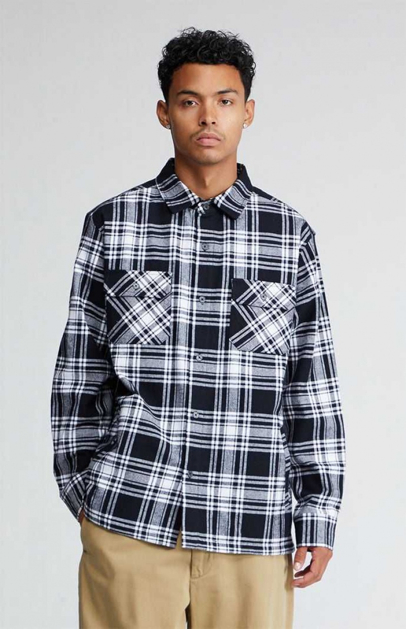 Camisas PacSun Black & White Plaid Heavyweight Flannel Hombre Negras Blancas | WDLSR2150