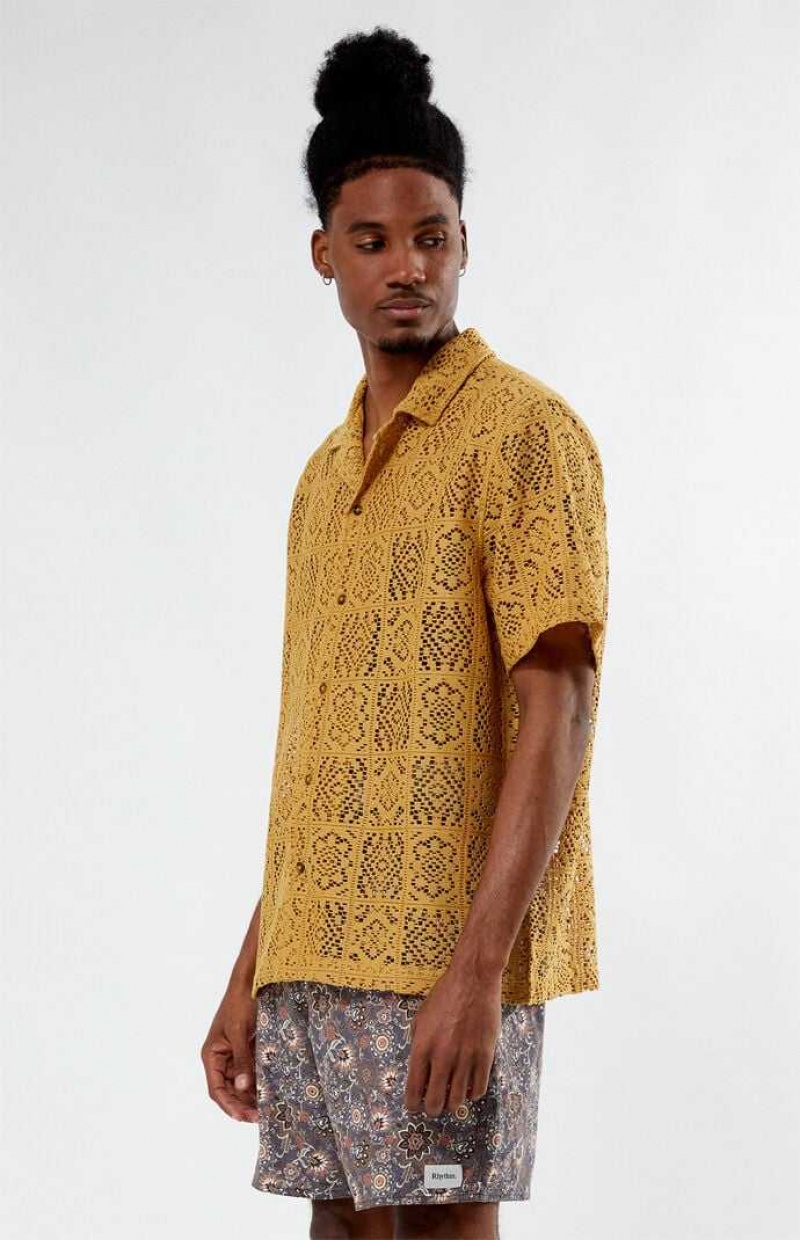 Camisas PacSun Bloom Oversized Camp Hombre Doradas | GQKAR7421