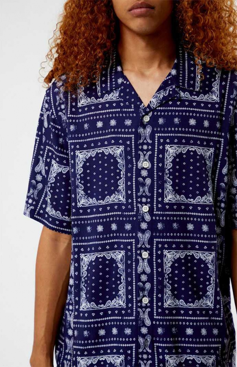 Camisas PacSun Blue Paisley Camp Hombre Azules | JMALS2495