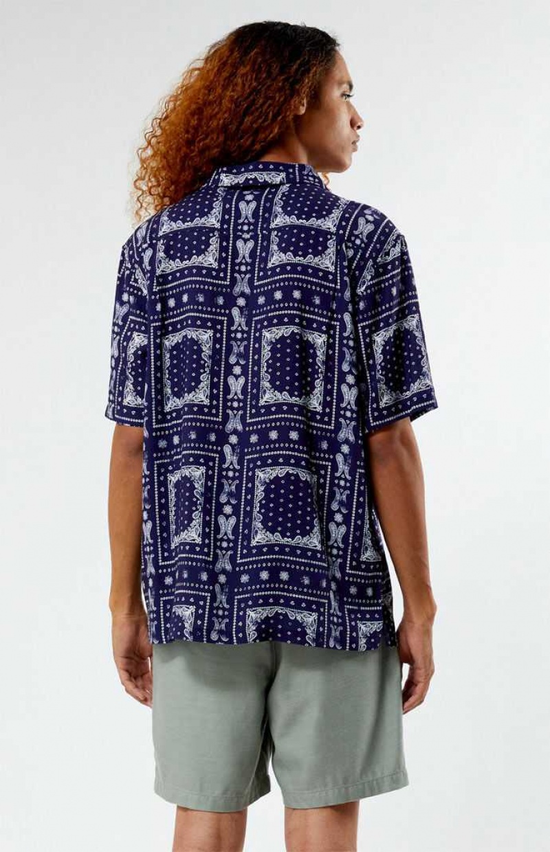 Camisas PacSun Blue Paisley Camp Hombre Azules | JMALS2495