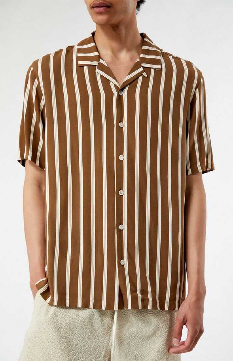 Camisas PacSun Brown A Rayas Camp Hombre Marrones | OWTFP6801