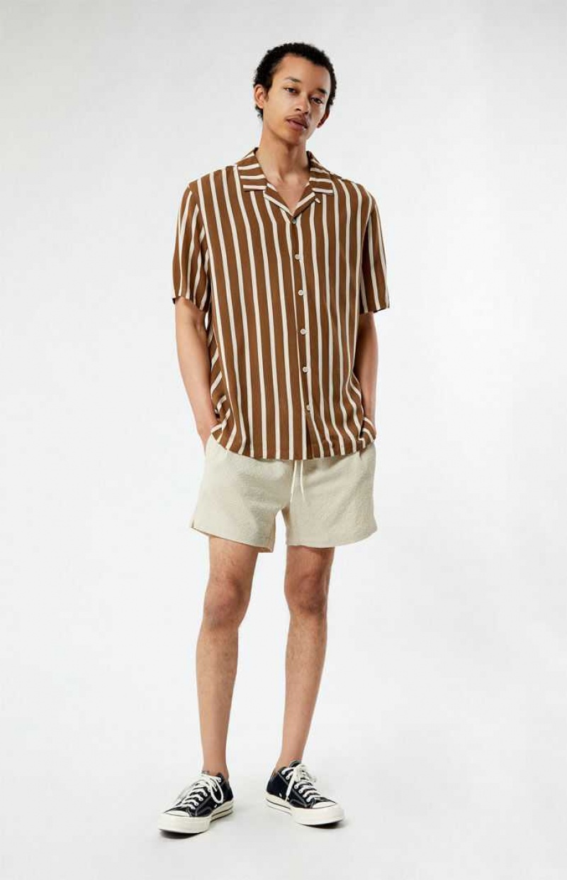 Camisas PacSun Brown A Rayas Camp Hombre Marrones | OWTFP6801