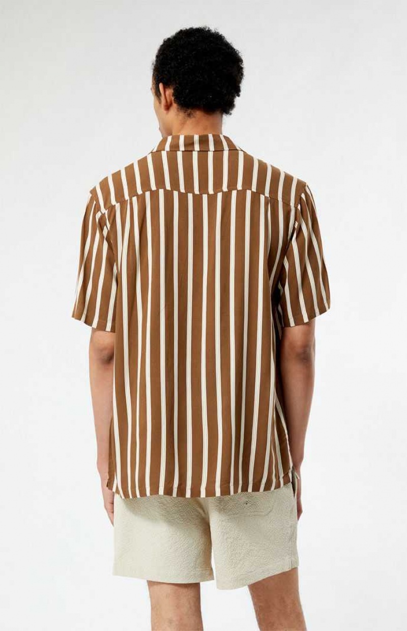 Camisas PacSun Brown A Rayas Camp Hombre Marrones | OWTFP6801