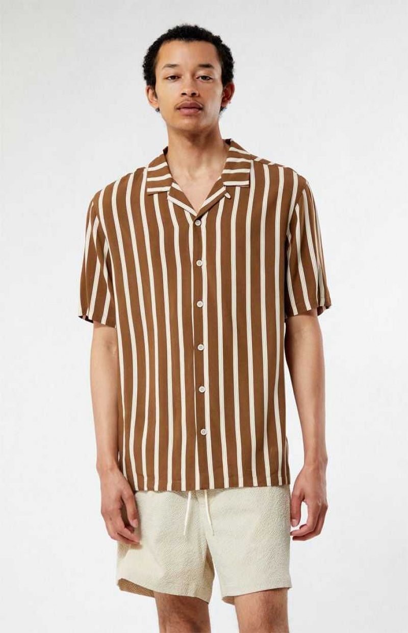 Camisas PacSun Brown A Rayas Camp Hombre Marrones | OWTFP6801