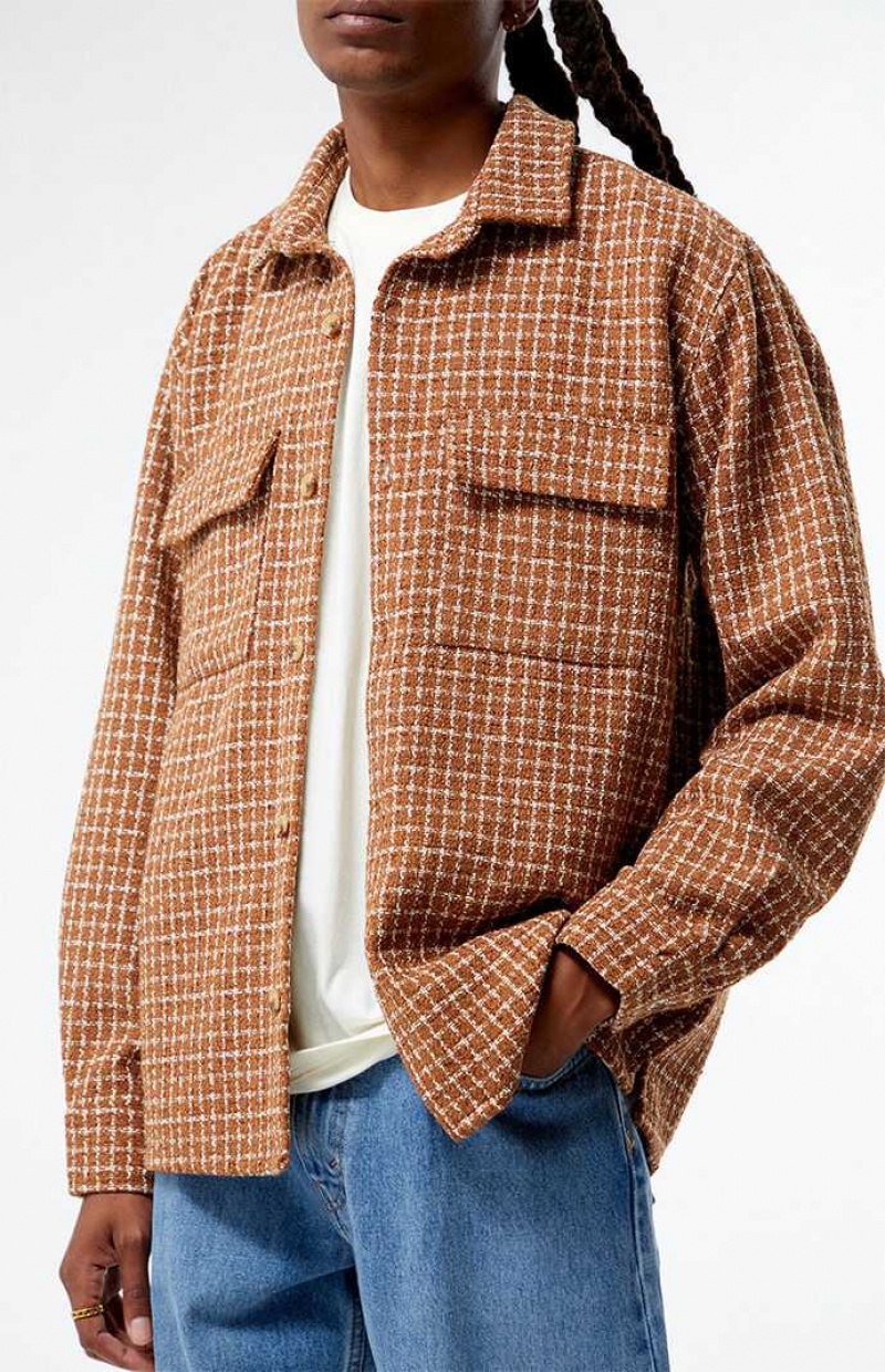 Camisas PacSun Brown Classic Tweed Oversized Shacket Hombre Marrones | IBTLR1970