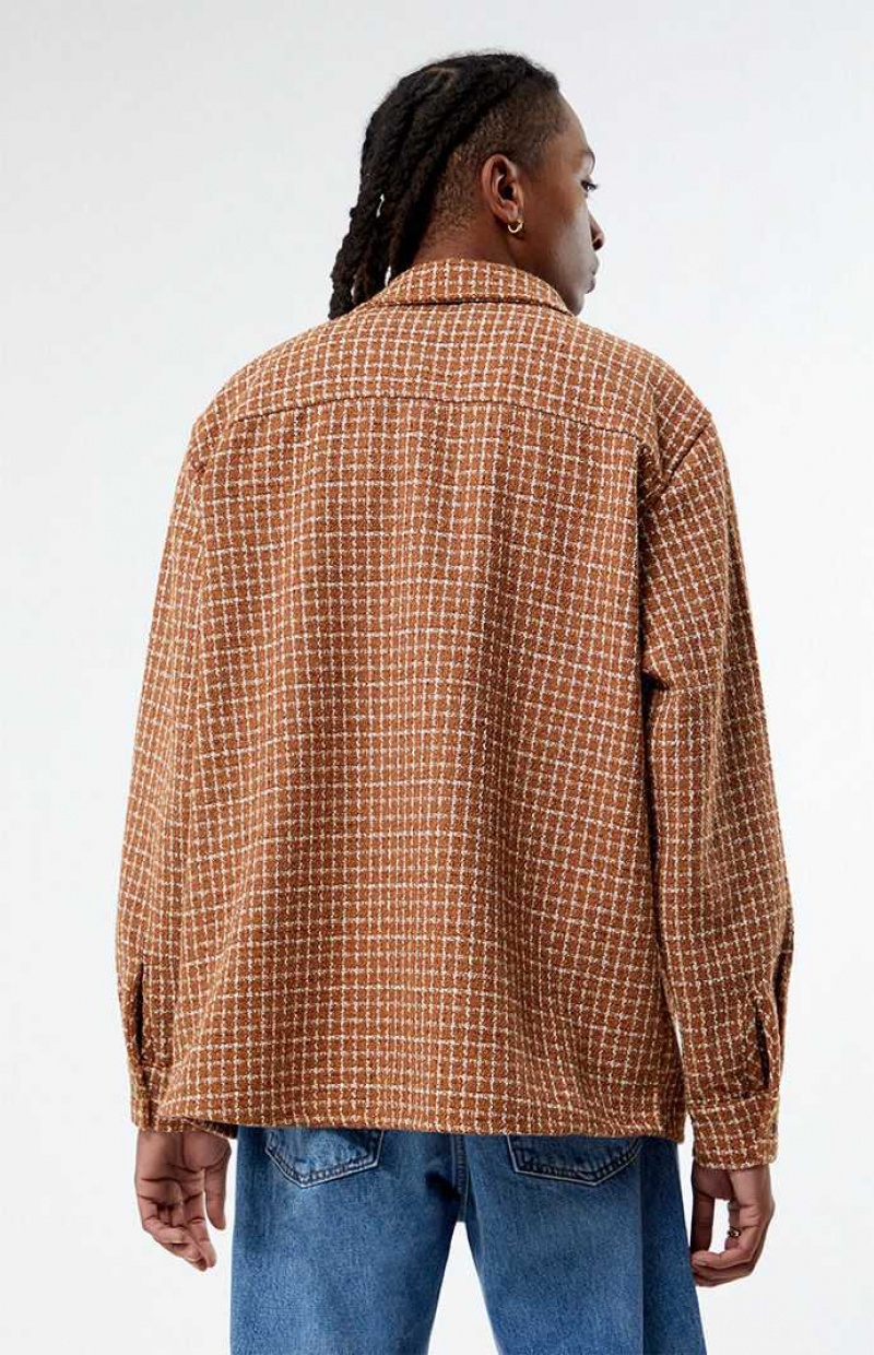 Camisas PacSun Brown Classic Tweed Oversized Shacket Hombre Marrones | IBTLR1970