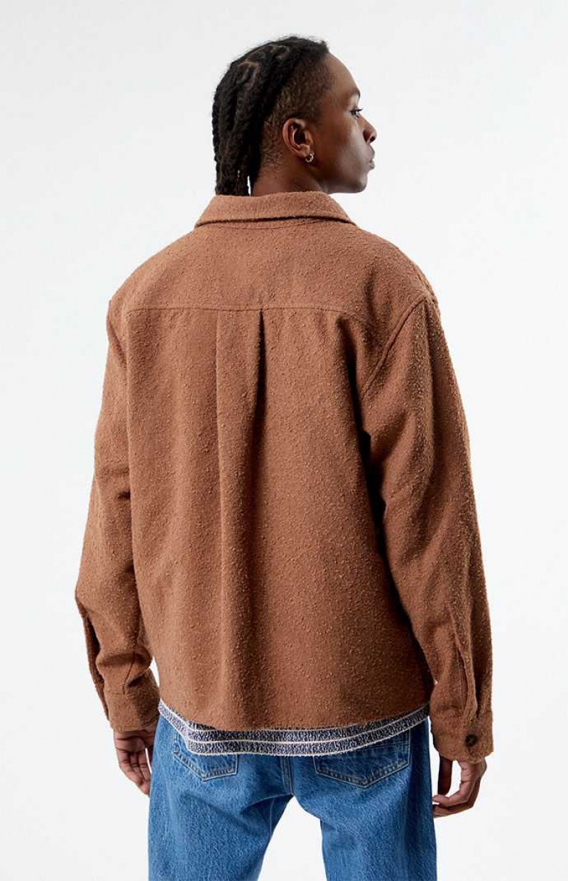 Camisas PacSun Brown Oversized Wooly Solid Shacket Hombre Marrones | UDRSI2537