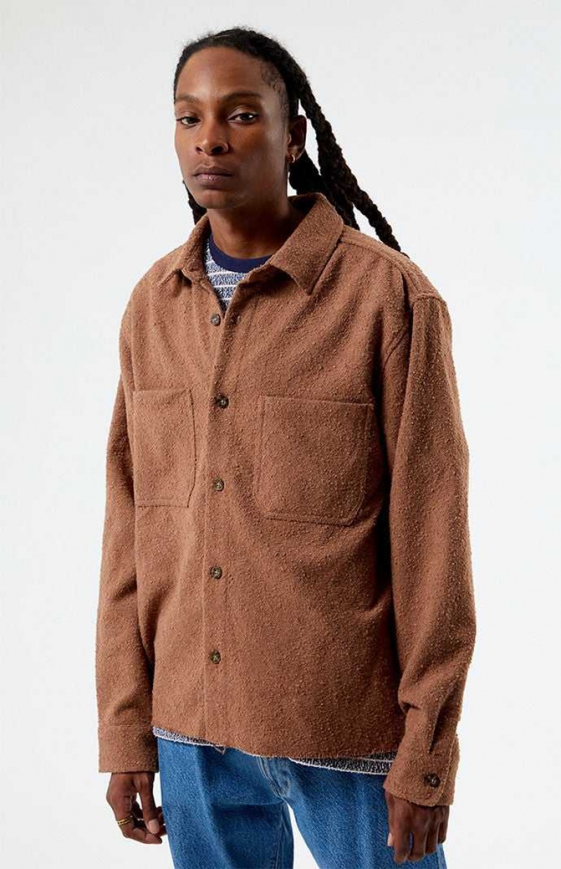 Camisas PacSun Brown Oversized Wooly Solid Shacket Hombre Marrones | UDRSI2537