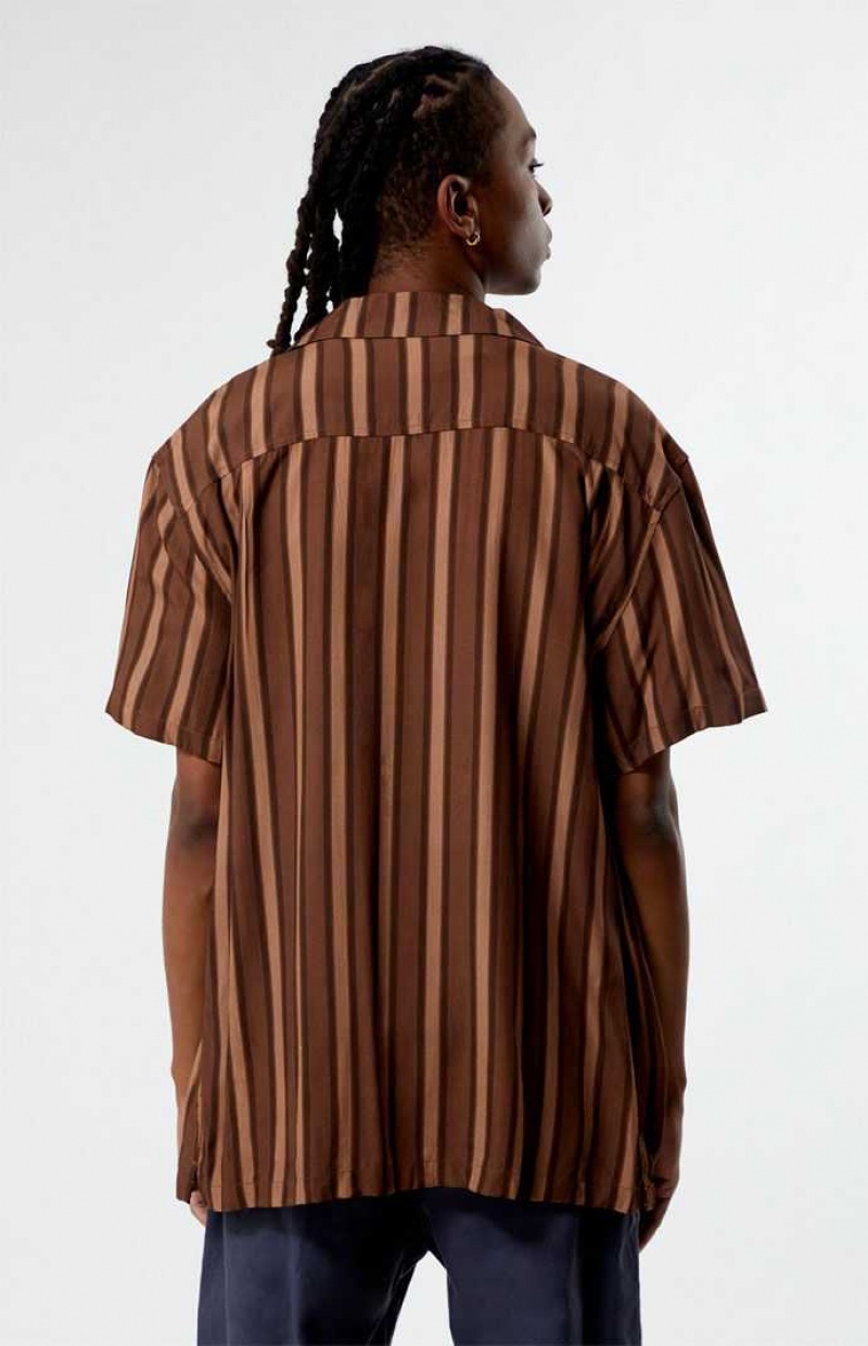 Camisas PacSun Brown Viscose Stripe Camp Hombre Marrones | CVTSQ0954