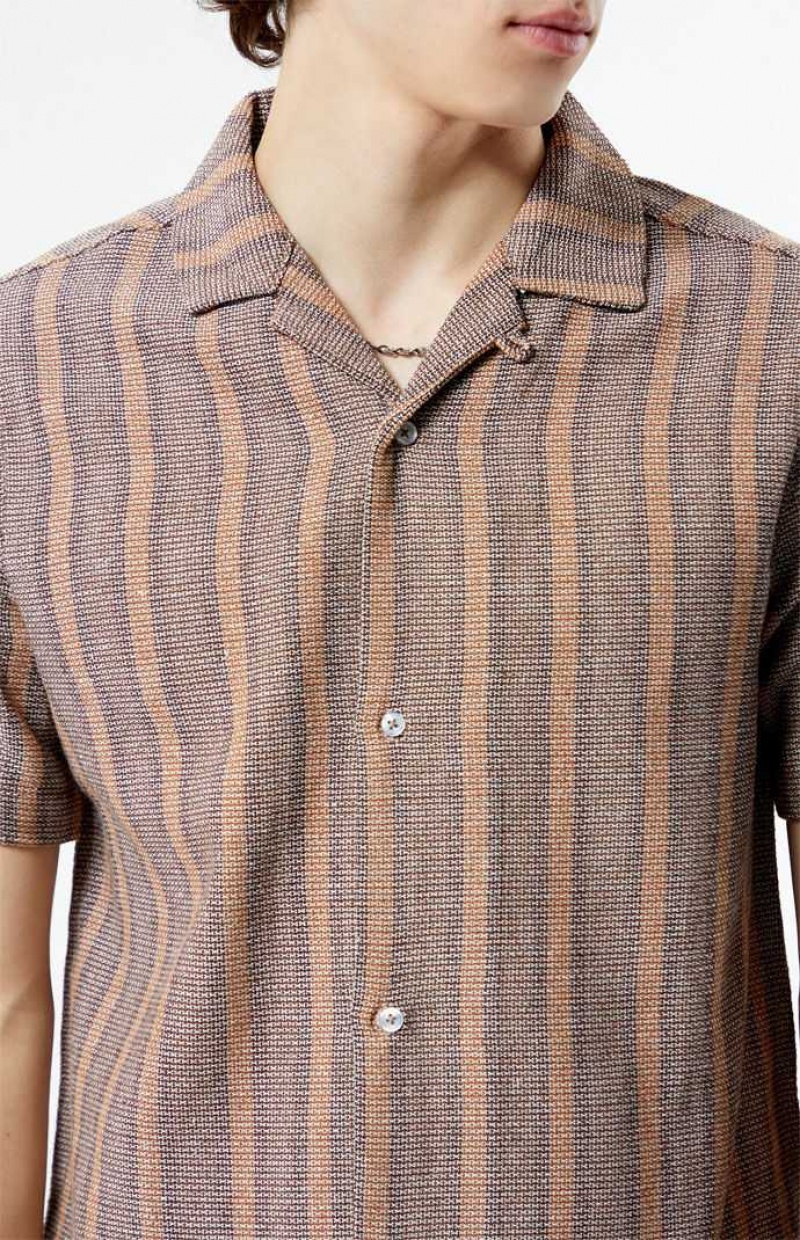 Camisas PacSun Brown Woven A Rayas Camp Hombre Marrones | YNRCU6452