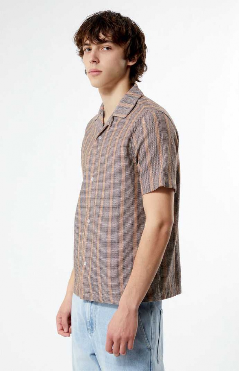 Camisas PacSun Brown Woven A Rayas Camp Hombre Marrones | YNRCU6452