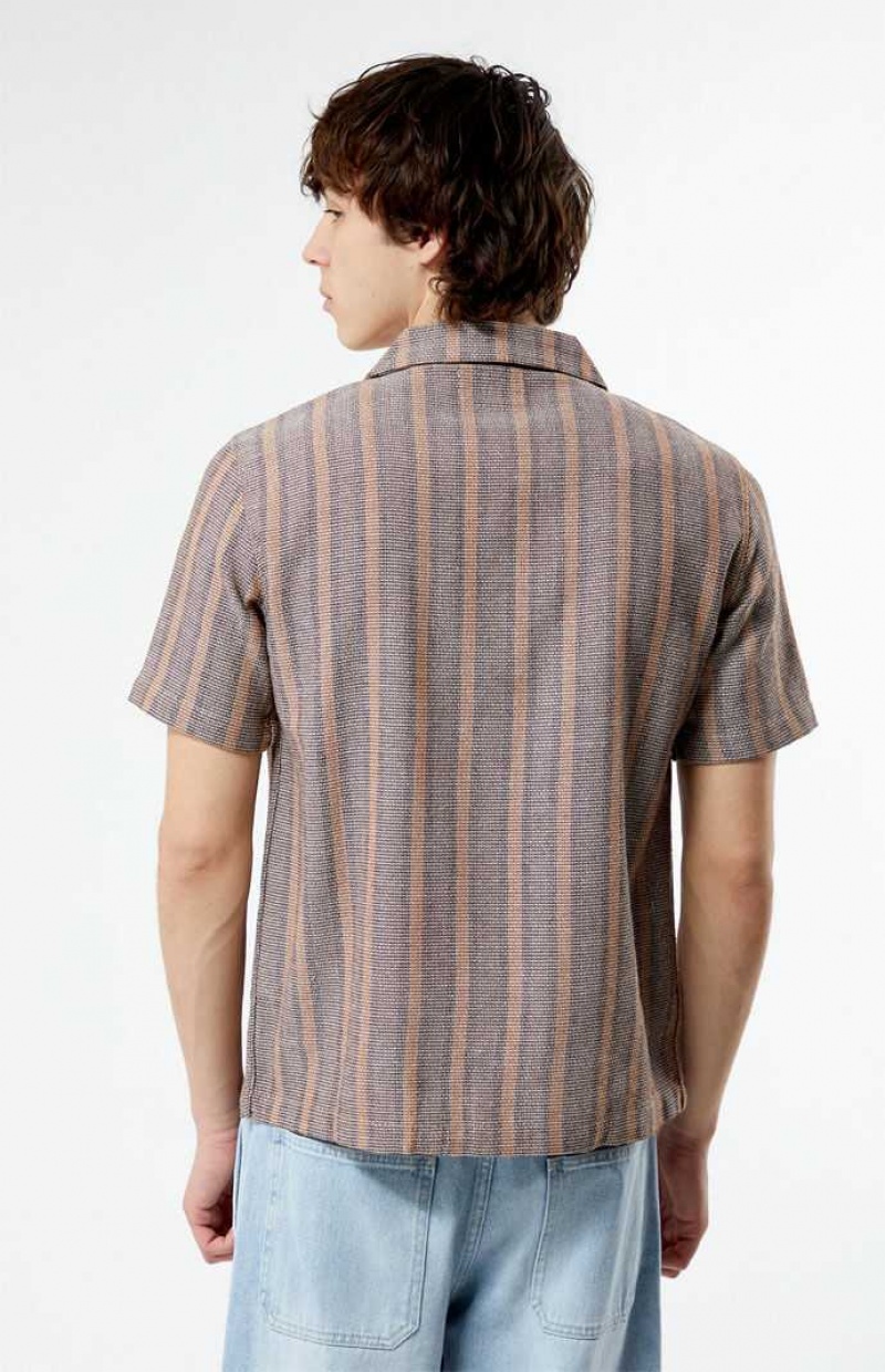 Camisas PacSun Brown Woven A Rayas Camp Hombre Marrones | YNRCU6452