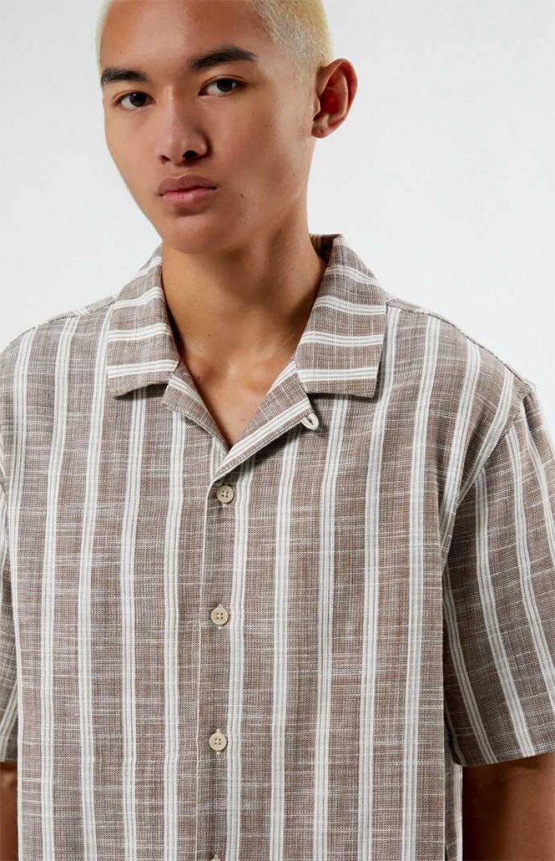 Camisas PacSun Brown Woven Stripe Camp Hombre Marrones | BZICR5801