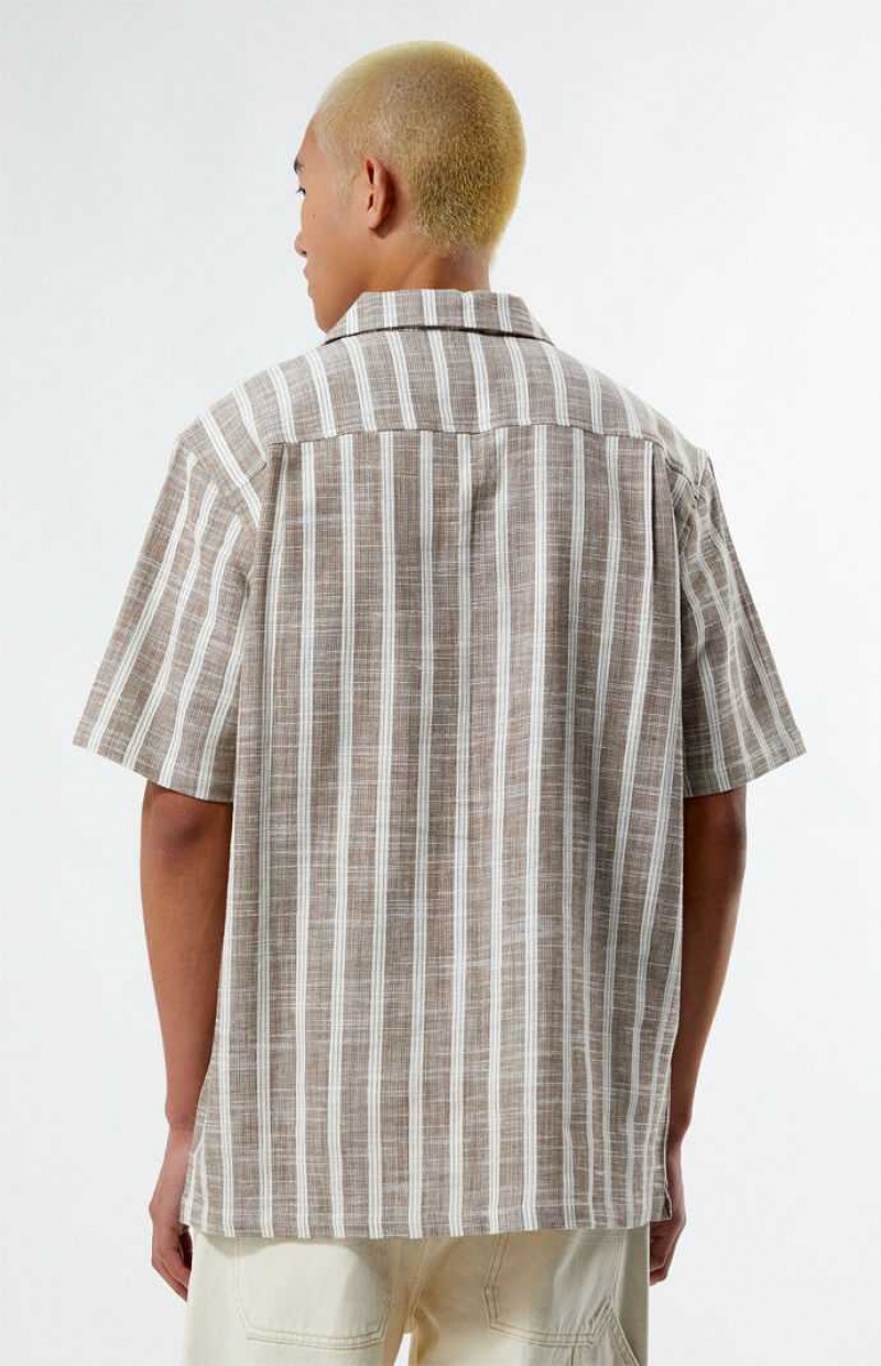 Camisas PacSun Brown Woven Stripe Camp Hombre Marrones | BZICR5801