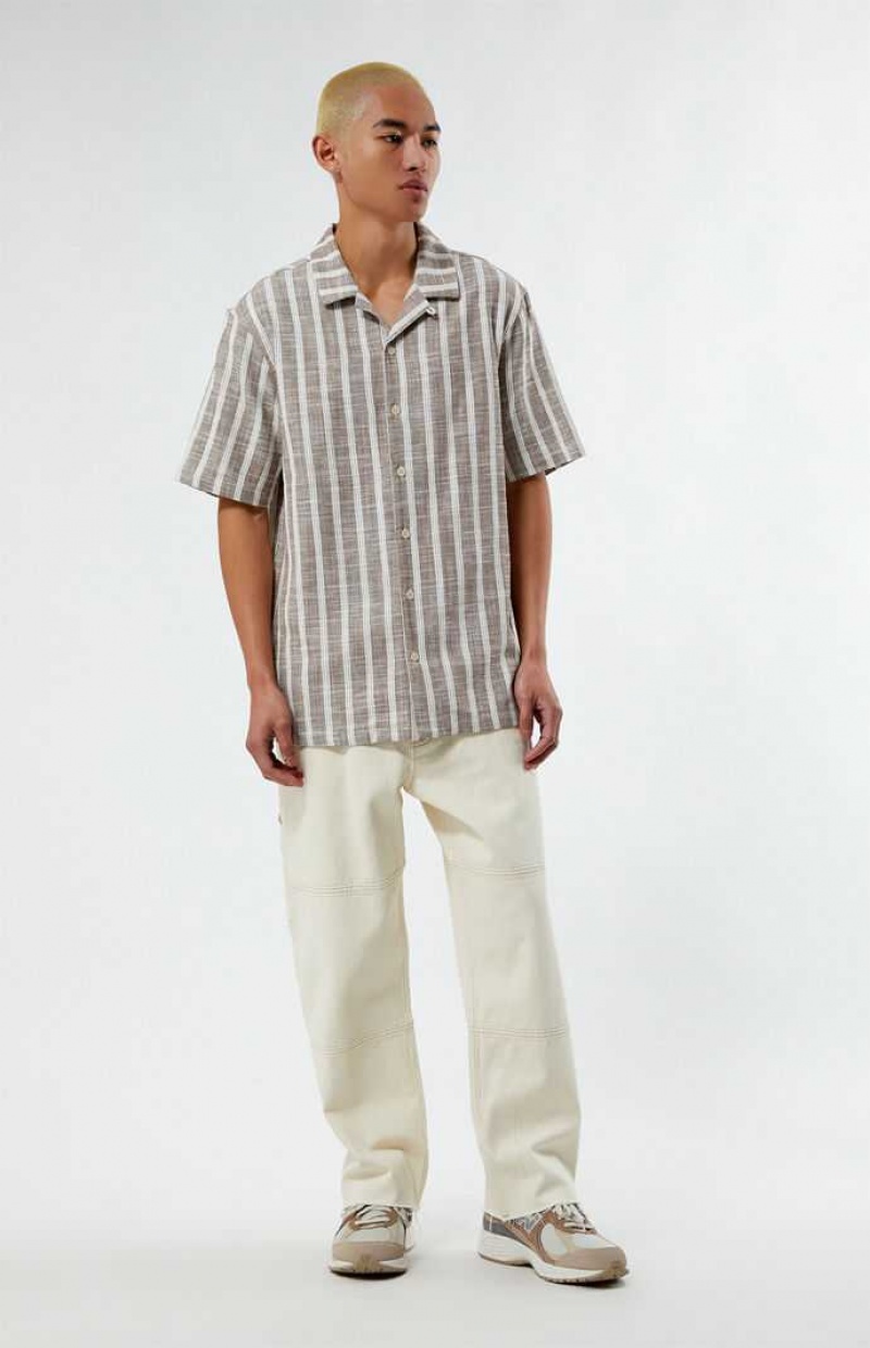 Camisas PacSun Brown Woven Stripe Camp Hombre Marrones | BZICR5801