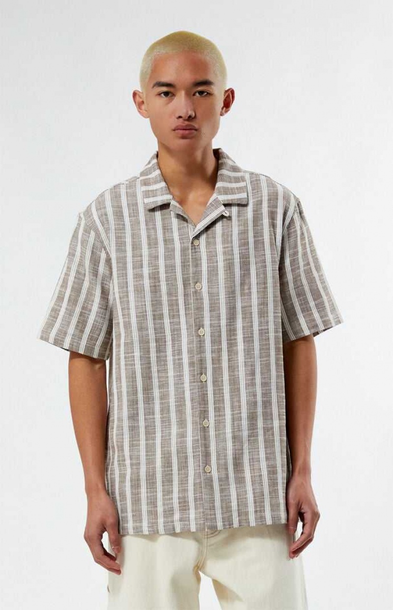 Camisas PacSun Brown Woven Stripe Camp Hombre Marrones | BZICR5801