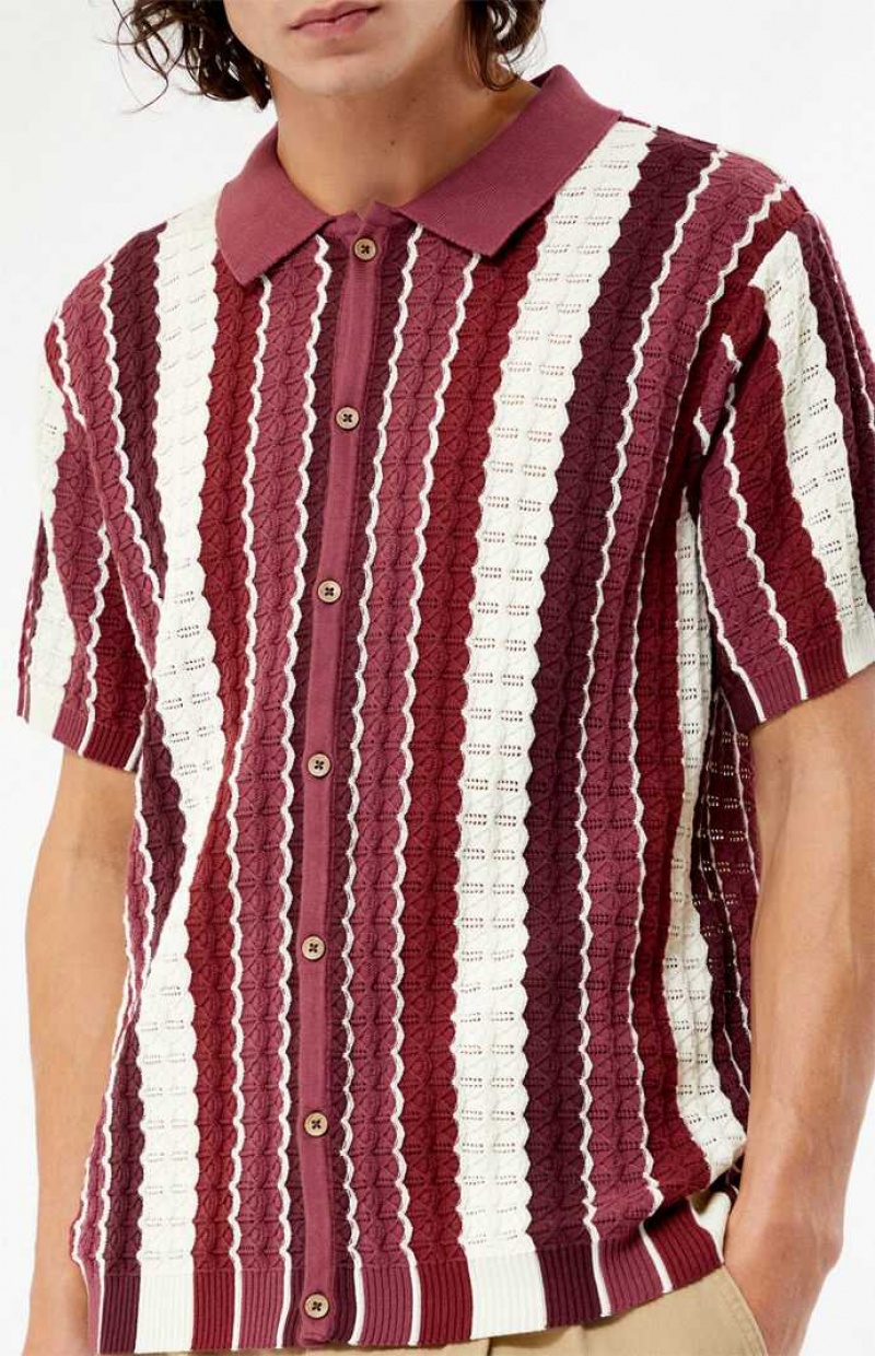 Camisas PacSun Burgundy Button Down Knit Polo Hombre Burdeos | IGCTW1496