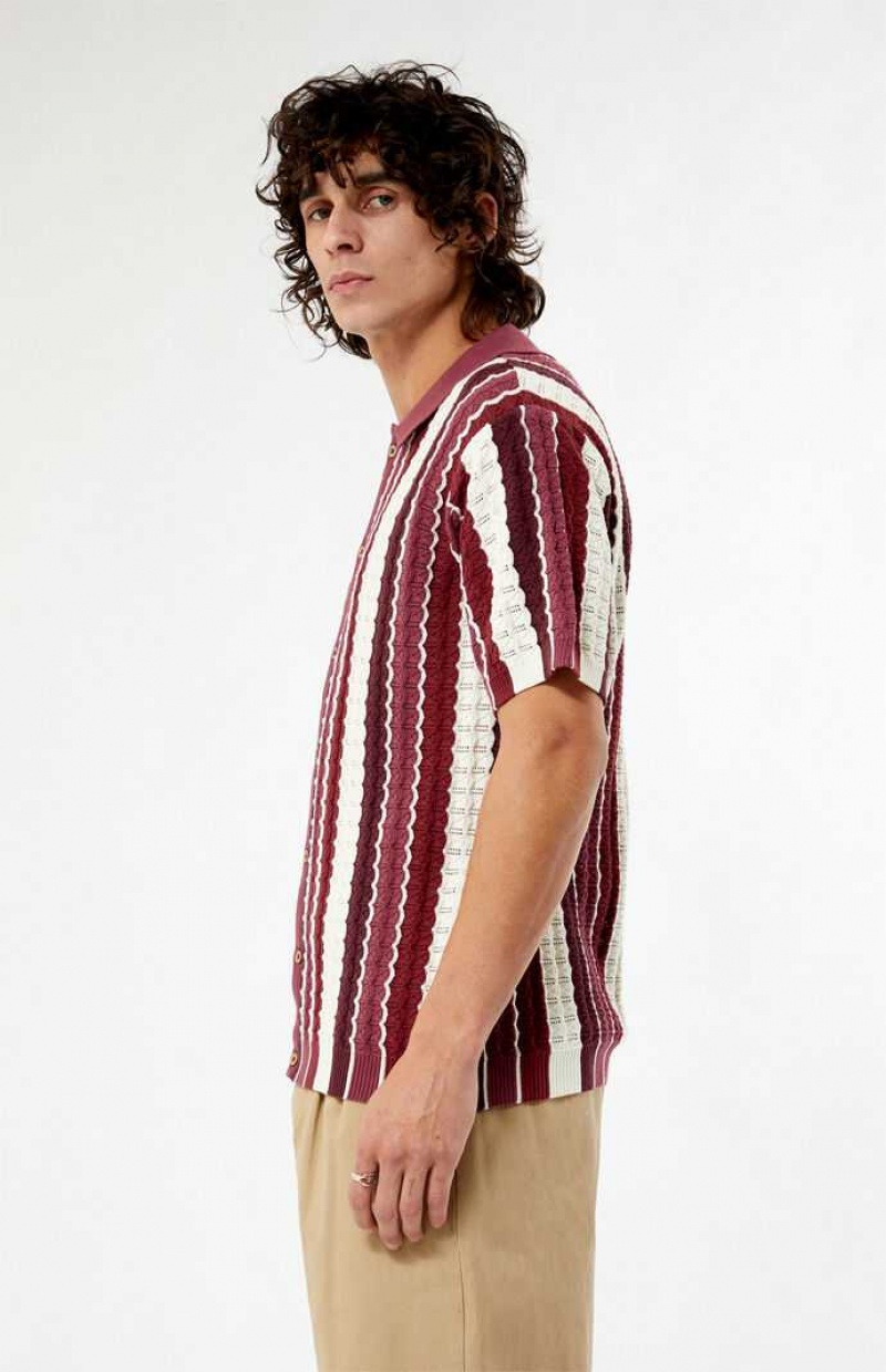 Camisas PacSun Burgundy Button Down Knit Polo Hombre Burdeos | IGCTW1496