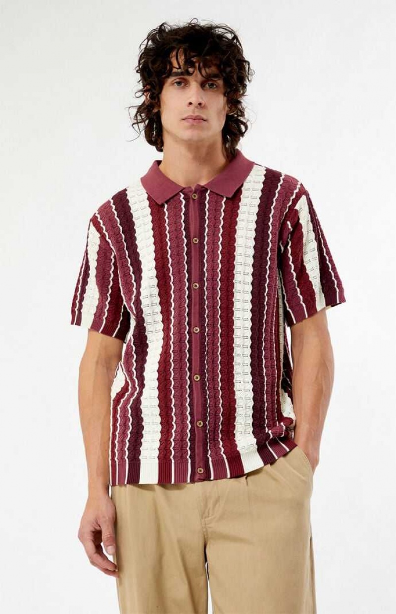 Camisas PacSun Burgundy Button Down Knit Polo Hombre Burdeos | IGCTW1496