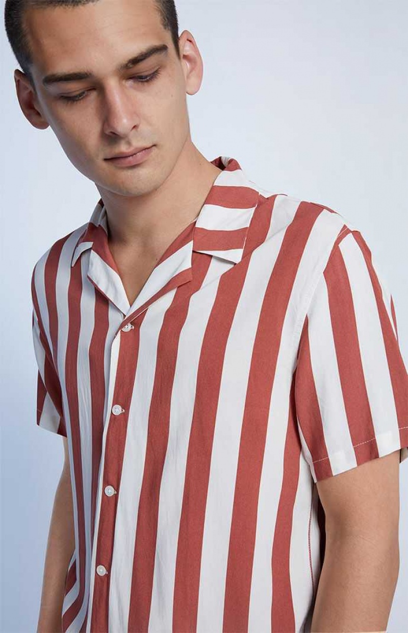 Camisas PacSun Burnt Red Stripe Camp Hombre Creme Rojas | LTHMQ6308