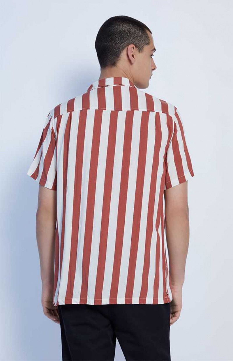 Camisas PacSun Burnt Red Stripe Camp Hombre Creme Rojas | LTHMQ6308