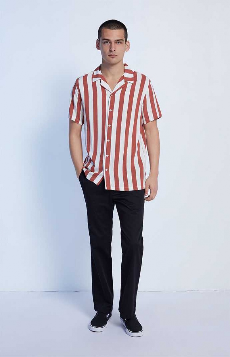 Camisas PacSun Burnt Red Stripe Camp Hombre Creme Rojas | LTHMQ6308