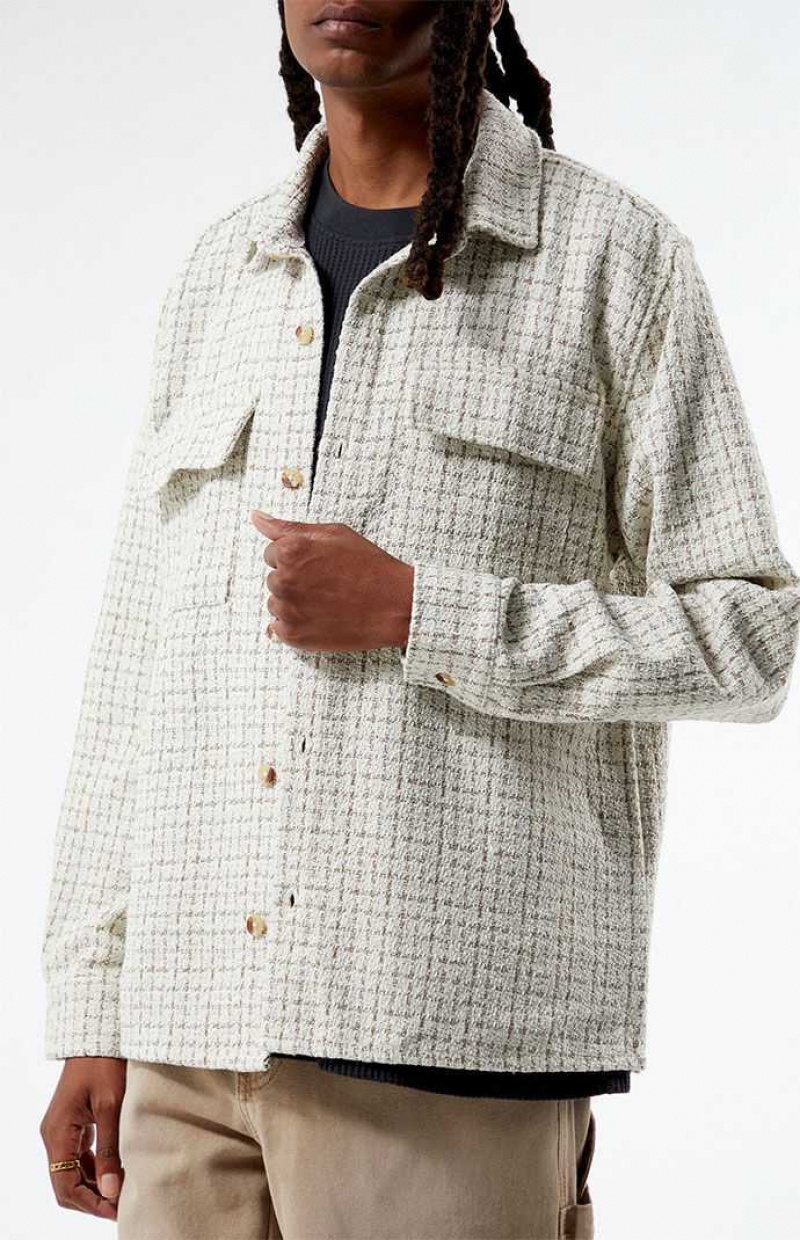 Camisas PacSun Classic Tweed Oversized Shacket Hombre Creme | RPFWV2378