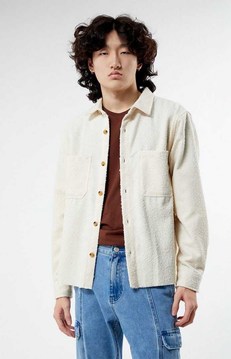 Camisas PacSun Cream Oversized Wooly Solid Shacket Hombre Creme | GZFRO9372