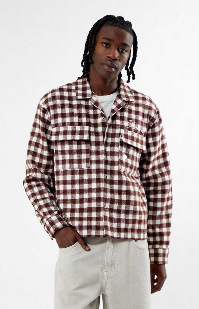 Camisas PacSun Cropped Embroidered Flannel Hombre Burdeos | TSGER0395