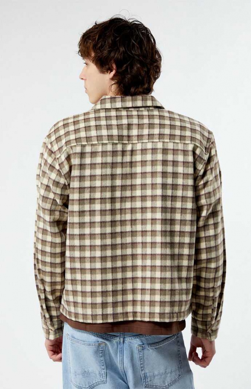 Camisas PacSun Cropped Plaid Flannel Shacket Hombre Marrones | ZOENB0926