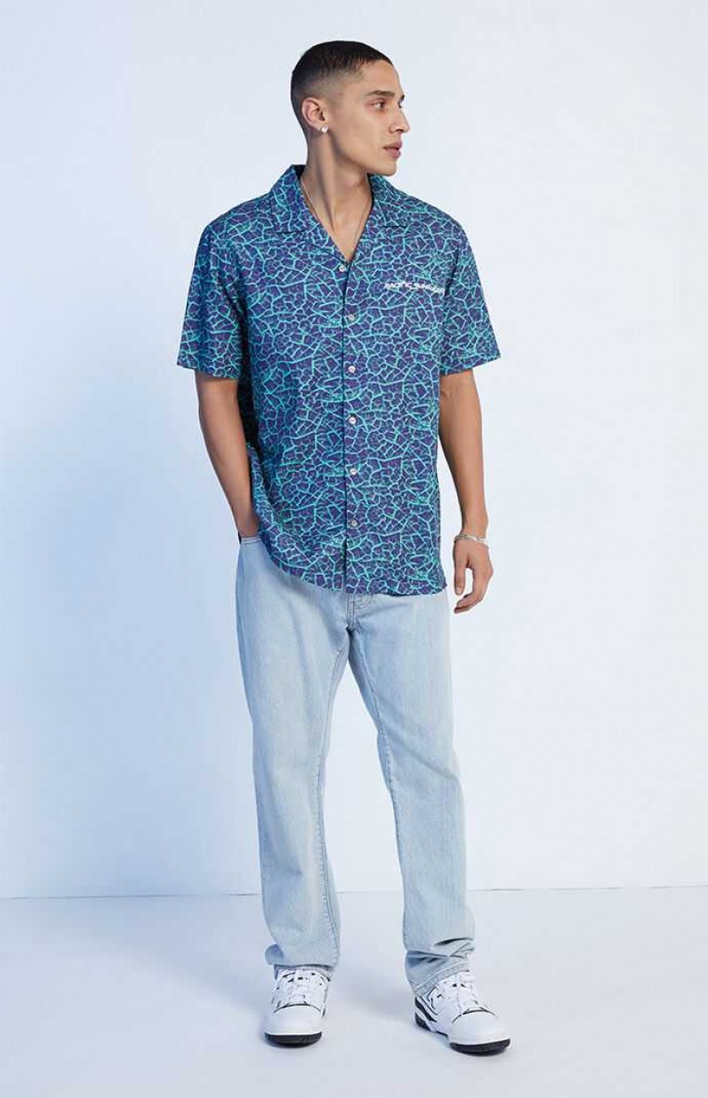 Camisas PacSun Earthquake Oversized Camp Hombre Azules | VBODF8017