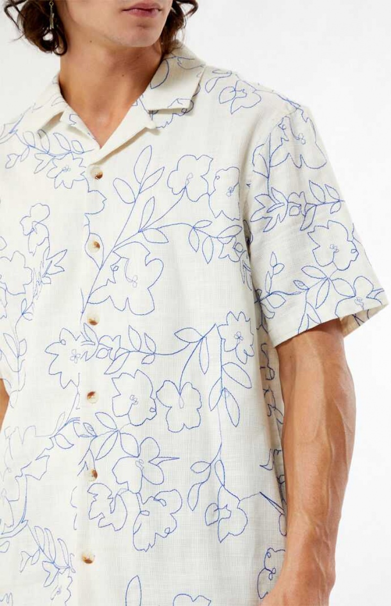 Camisas PacSun Embroidered Floral Camp Hombre Blancas | JQPLN8493