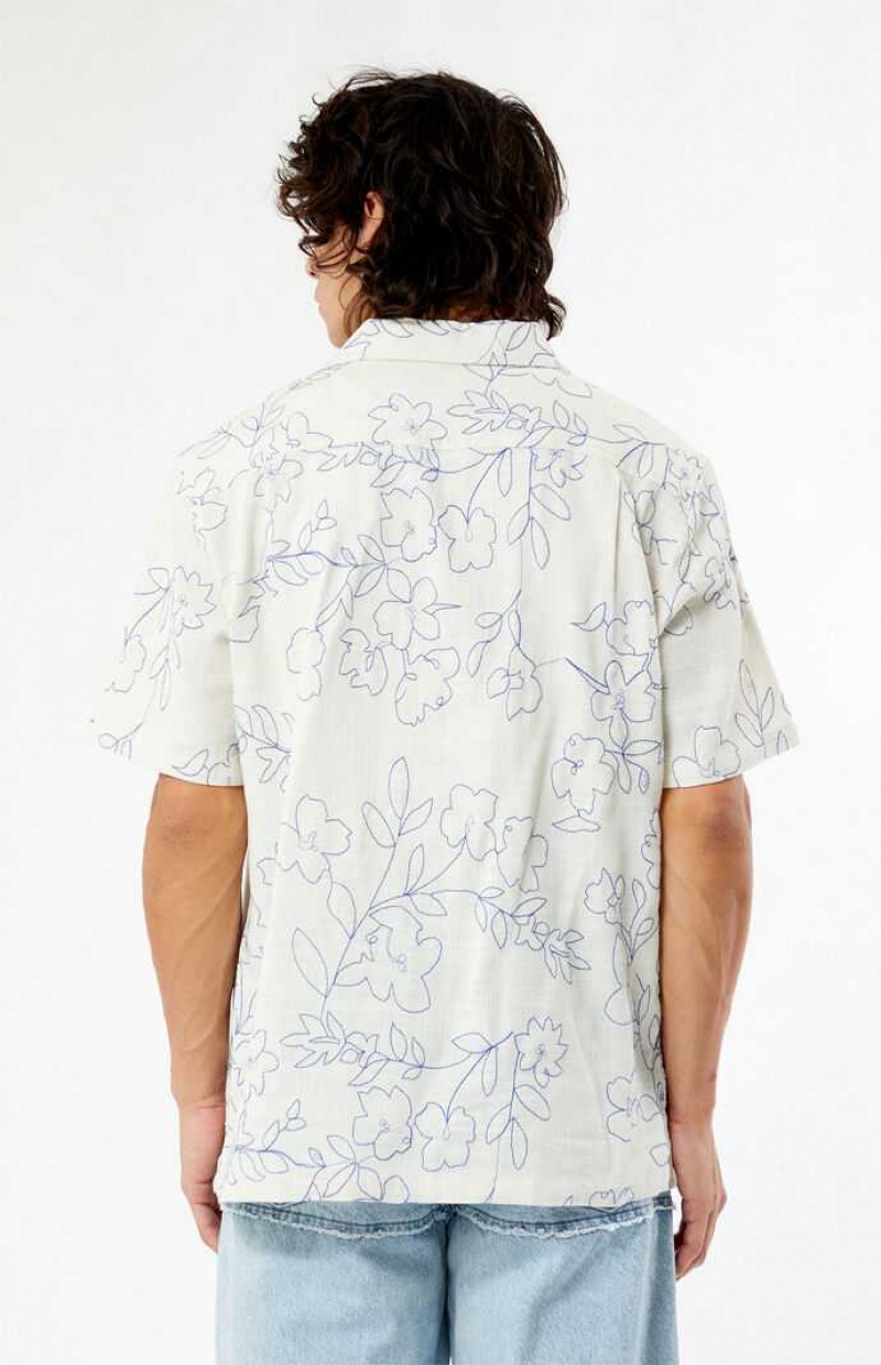 Camisas PacSun Embroidered Floral Camp Hombre Blancas | JQPLN8493