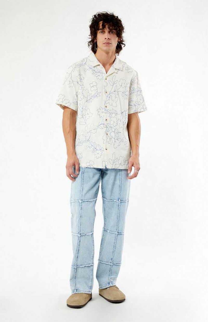 Camisas PacSun Embroidered Floral Camp Hombre Blancas | JQPLN8493