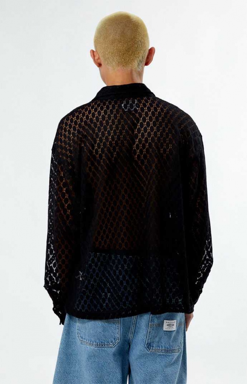 Camisas PacSun Encaje Long Sleeve Hombre Negras | ERZTS1654