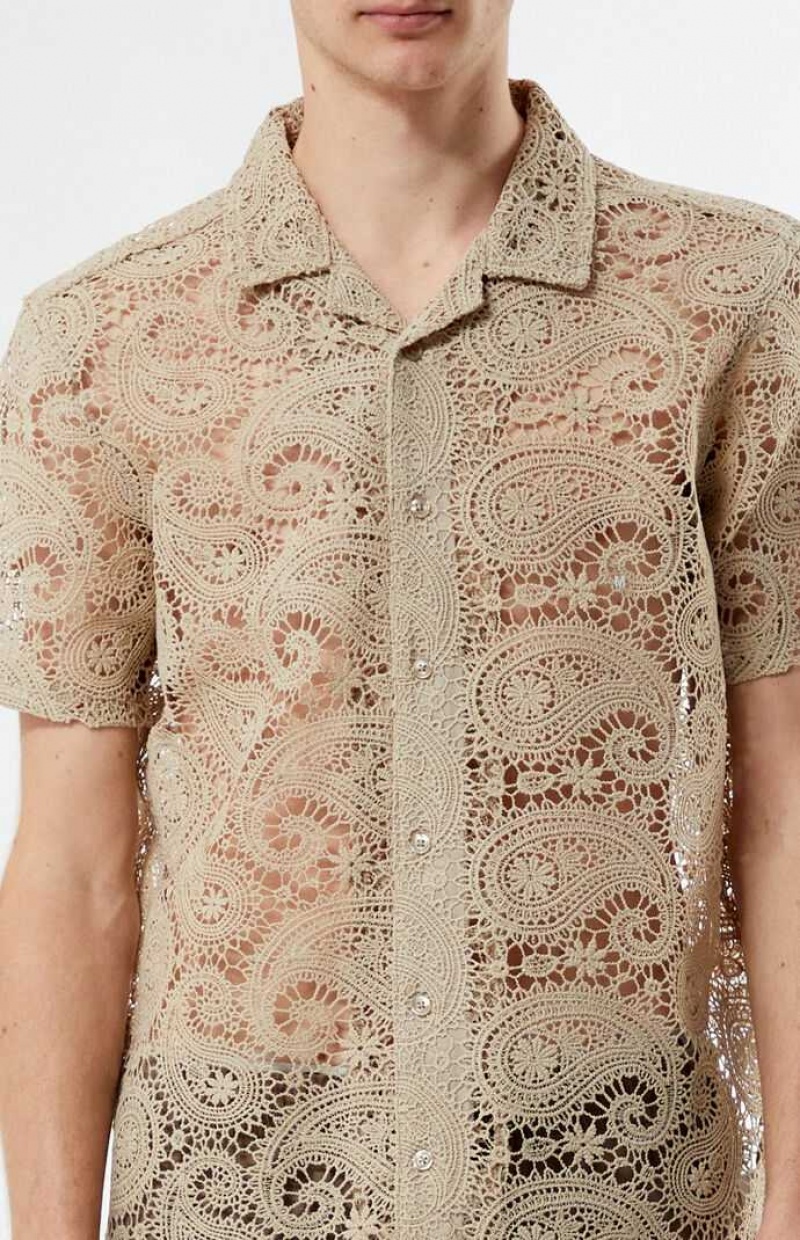 Camisas PacSun Encaje Paisley Woven Camp Hombre Marrones | VRFLN7958