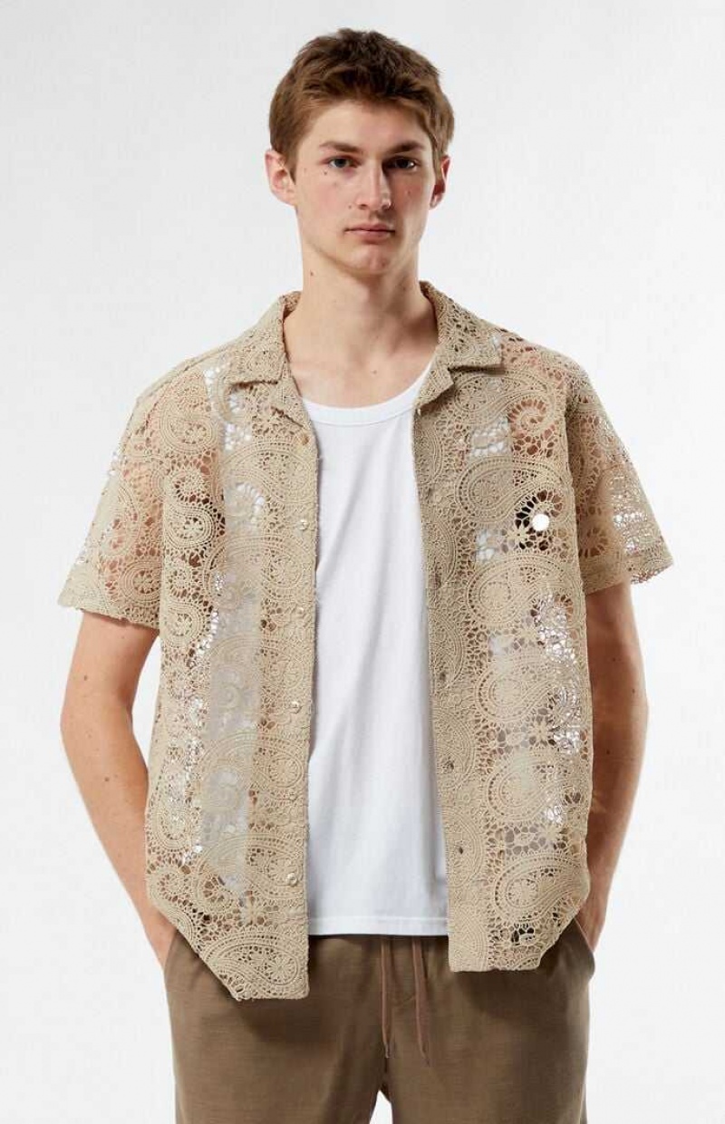 Camisas PacSun Encaje Paisley Woven Camp Hombre Marrones | VRFLN7958