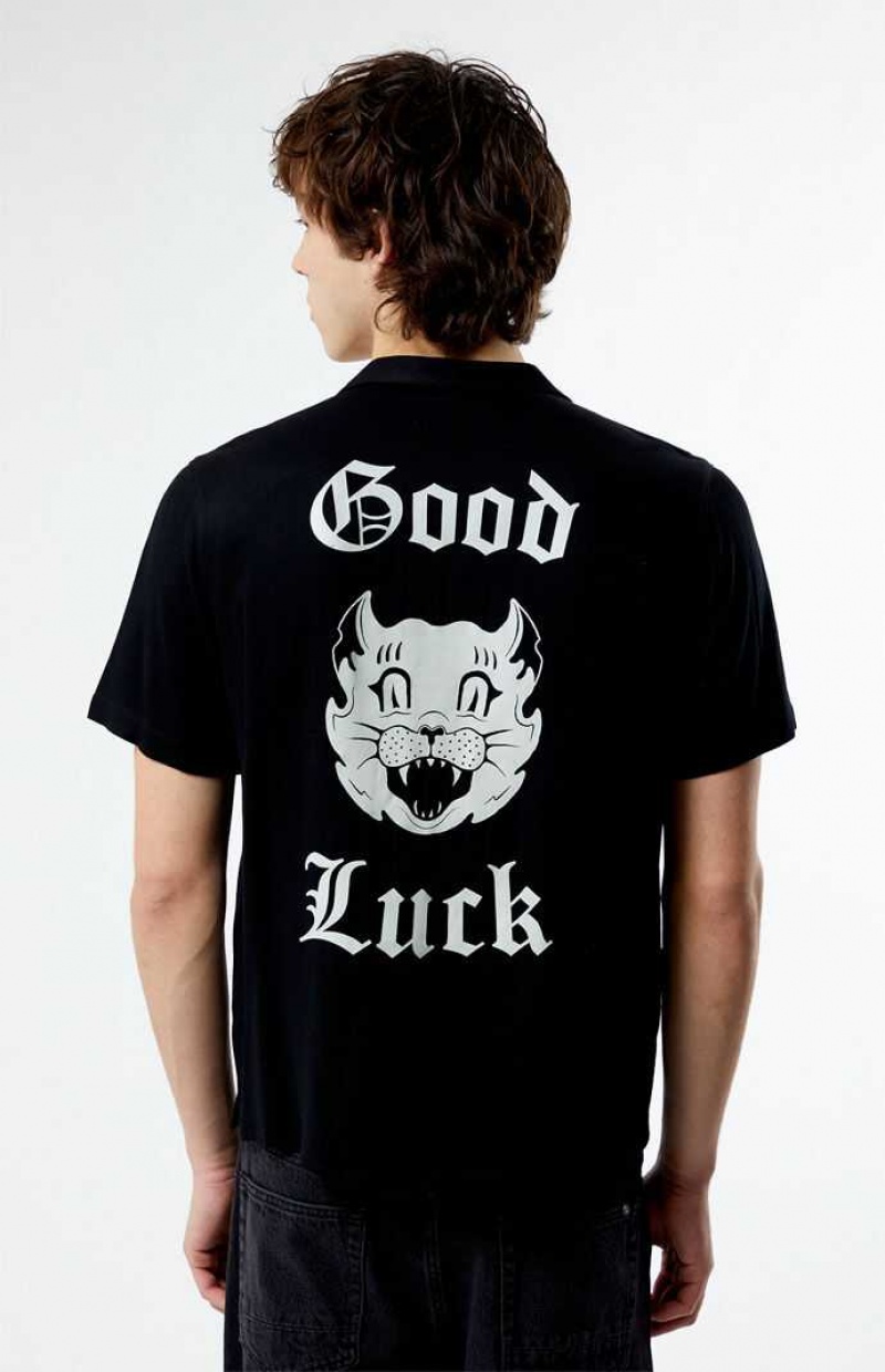 Camisas PacSun Good Luck Woven Camp Hombre Negras | QMYRP0875