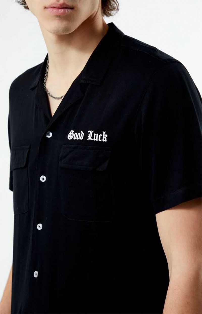 Camisas PacSun Good Luck Woven Camp Hombre Negras | QMYRP0875