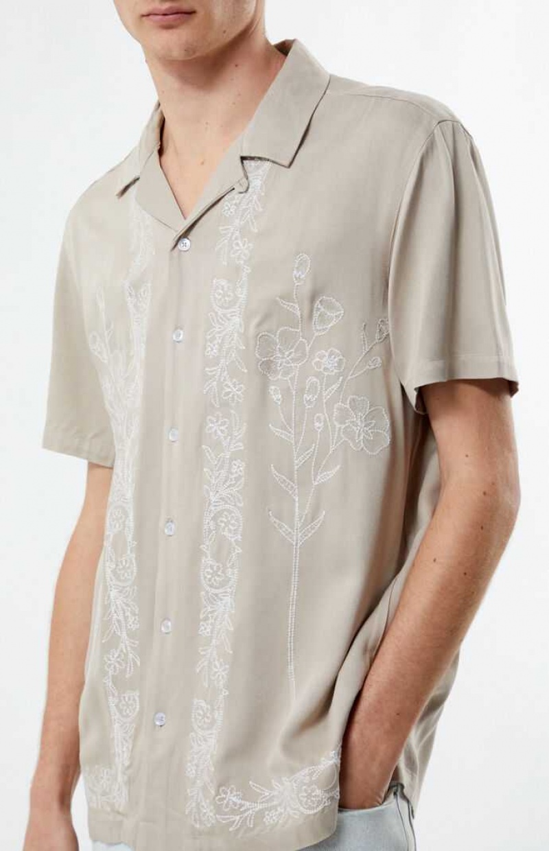 Camisas PacSun Gray Stitch Pattern Woven Camp Hombre Gris | COSEP7061