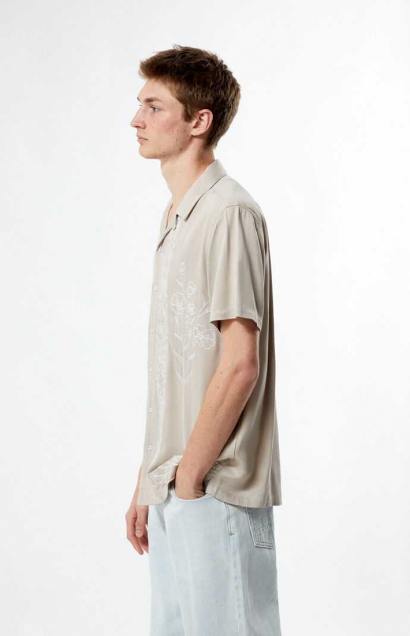 Camisas PacSun Gray Stitch Pattern Woven Camp Hombre Gris | COSEP7061